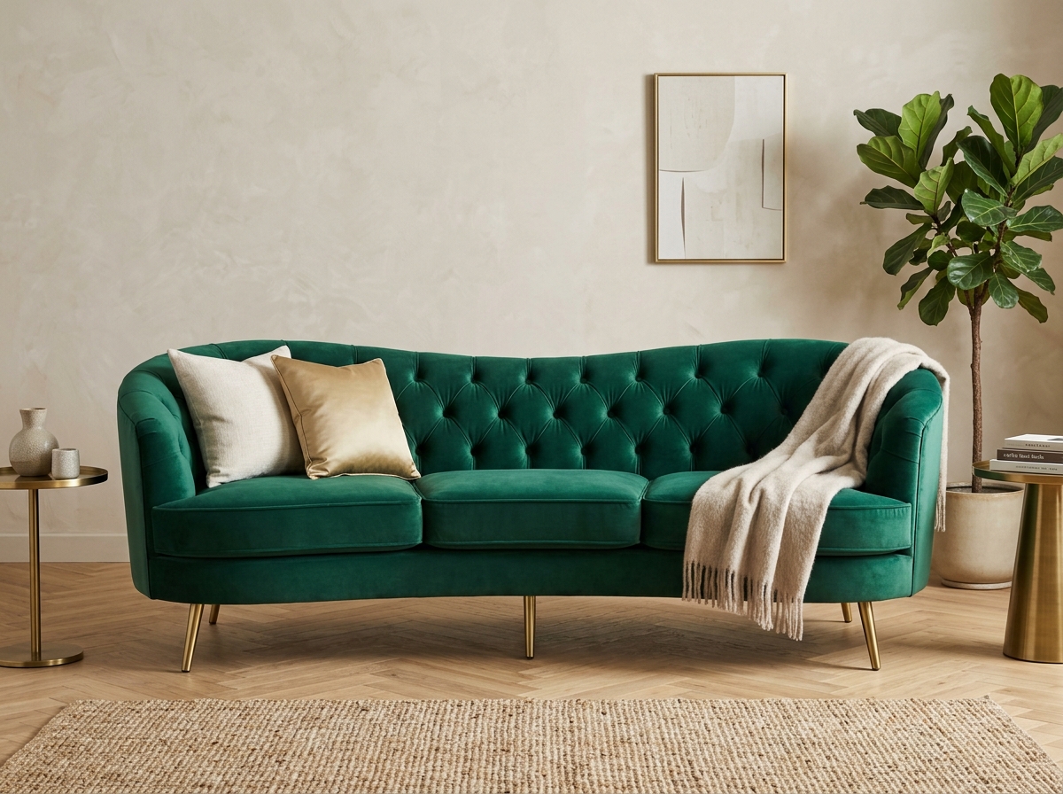 Verona Emerald Velvet 3-Seater Curved Sofa